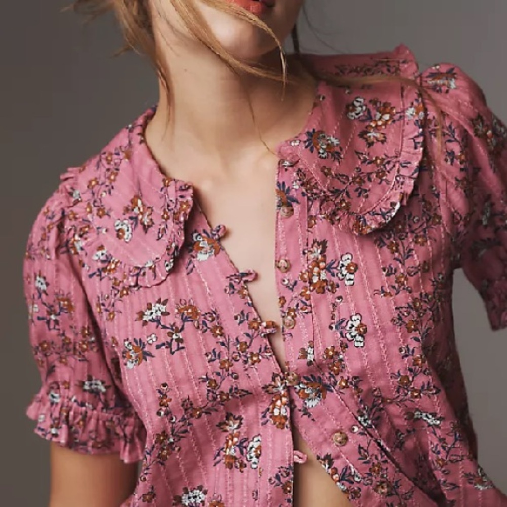 Anthropologie Pilcro Short Sleeve Floral Blouse